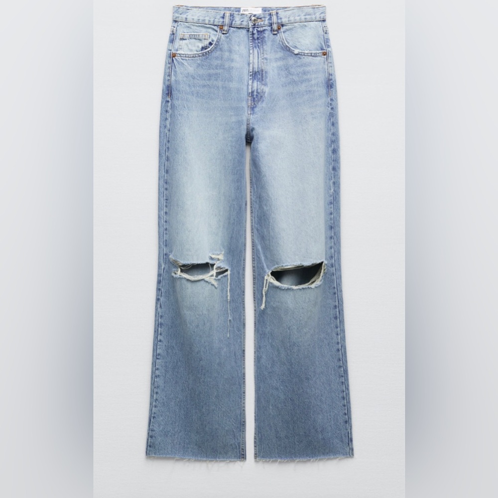 Zara TRF Ripped Wide Leg Jeans